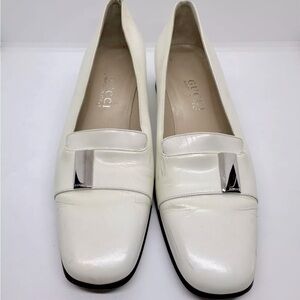 Vintage Gucci Scarps Low Chunky Heel Shoes Women’s Sz 7 B Ivory